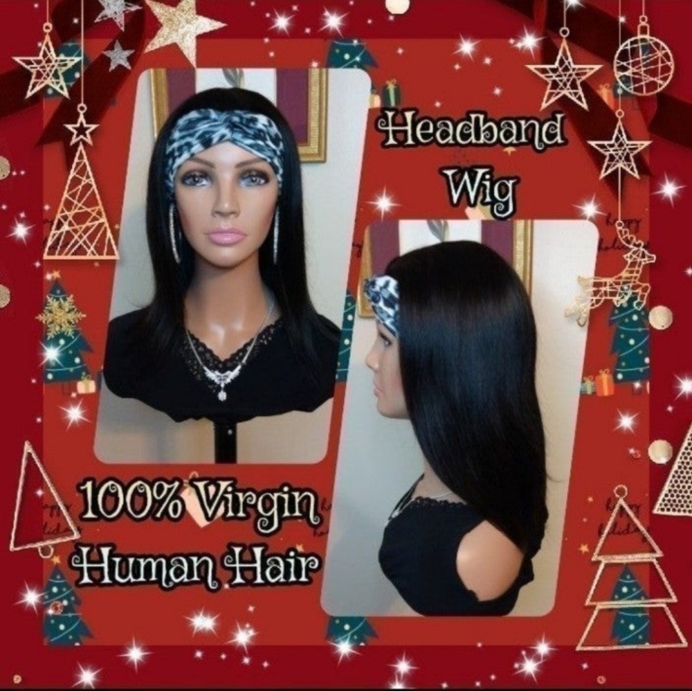 New, AliPearl brand, 100% Virgin Human Hair, 14"L w/ layers, Headband wig